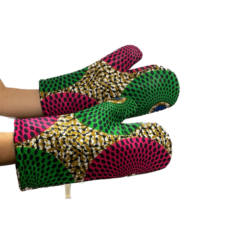 Green Pink Record Oven Gloves
