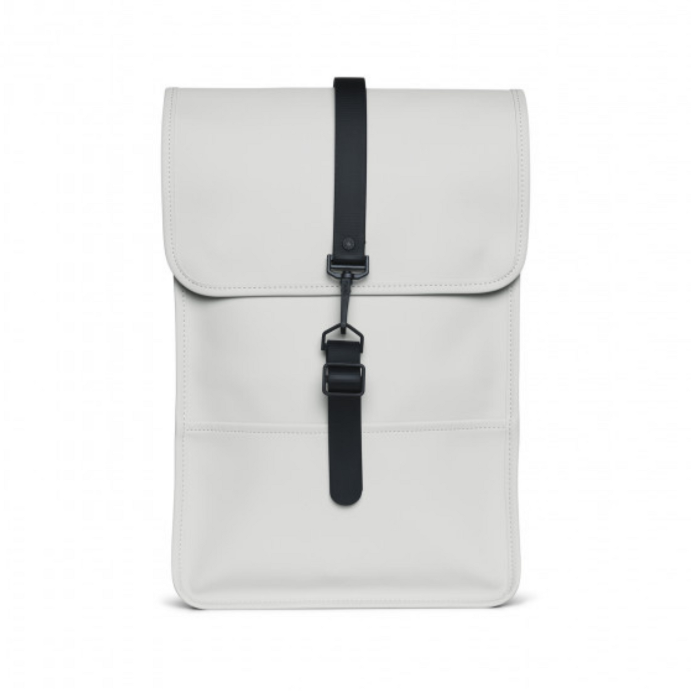 Front side of the Rains Backpack Mini, with a single black strap located in the middle, colour ash.