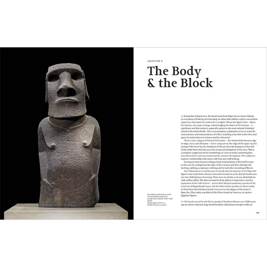 Internal double page spread with Easter Island sculpture.