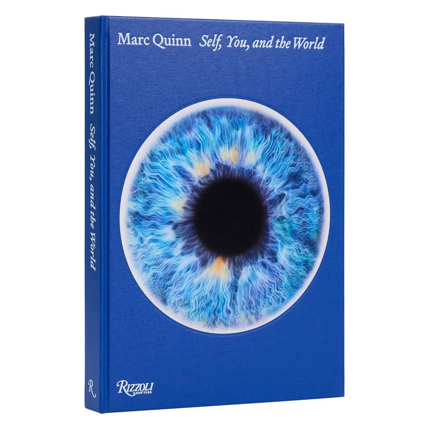 Cover of Marc Quinn book, blue with large eye pupil and blue iris.
