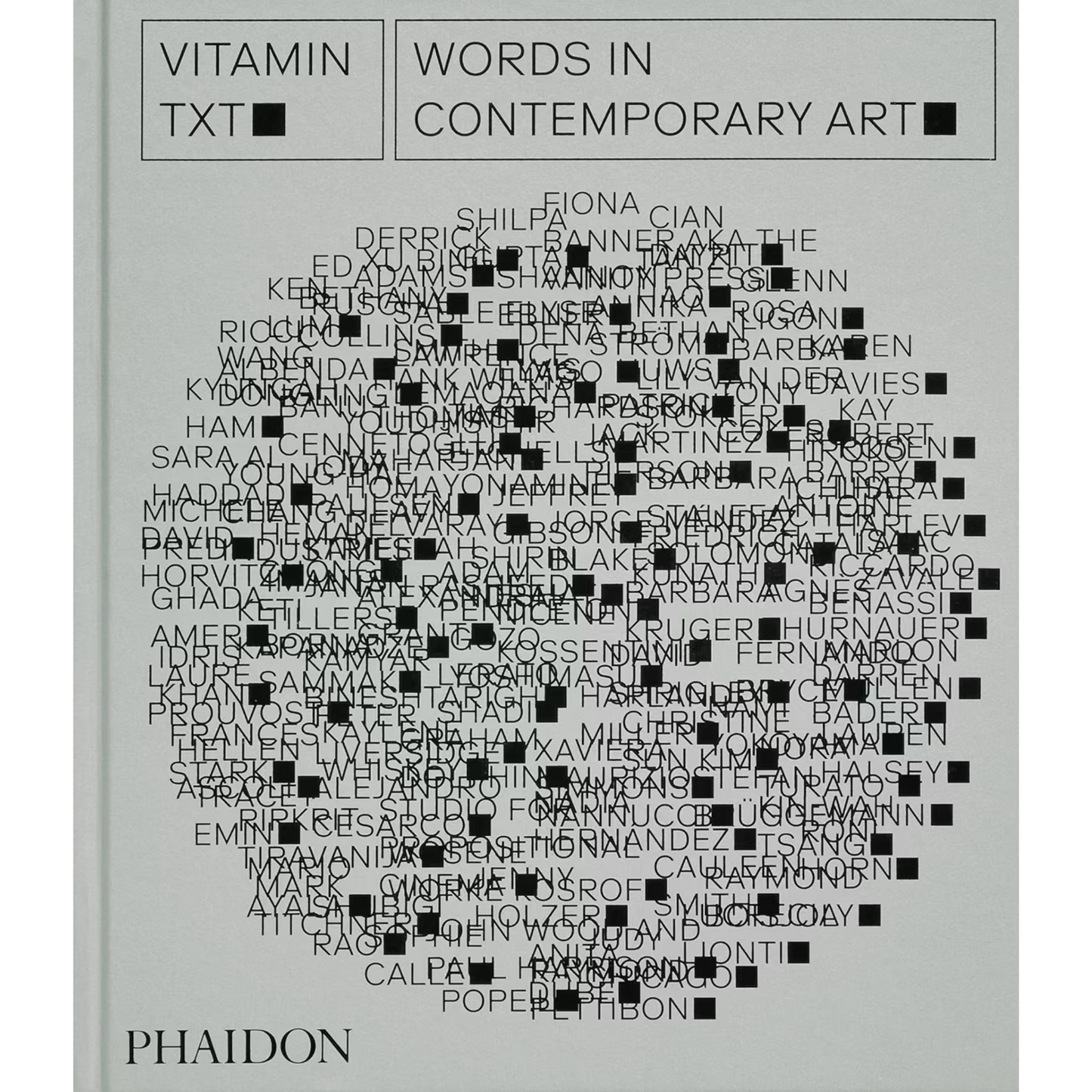 Front cover of Vitamin Txt, predominantly grey with a word cloud.
