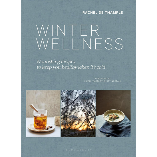 Winter Wellness front cover, predominantly grey with two photos from recipes and a wintry sunset.