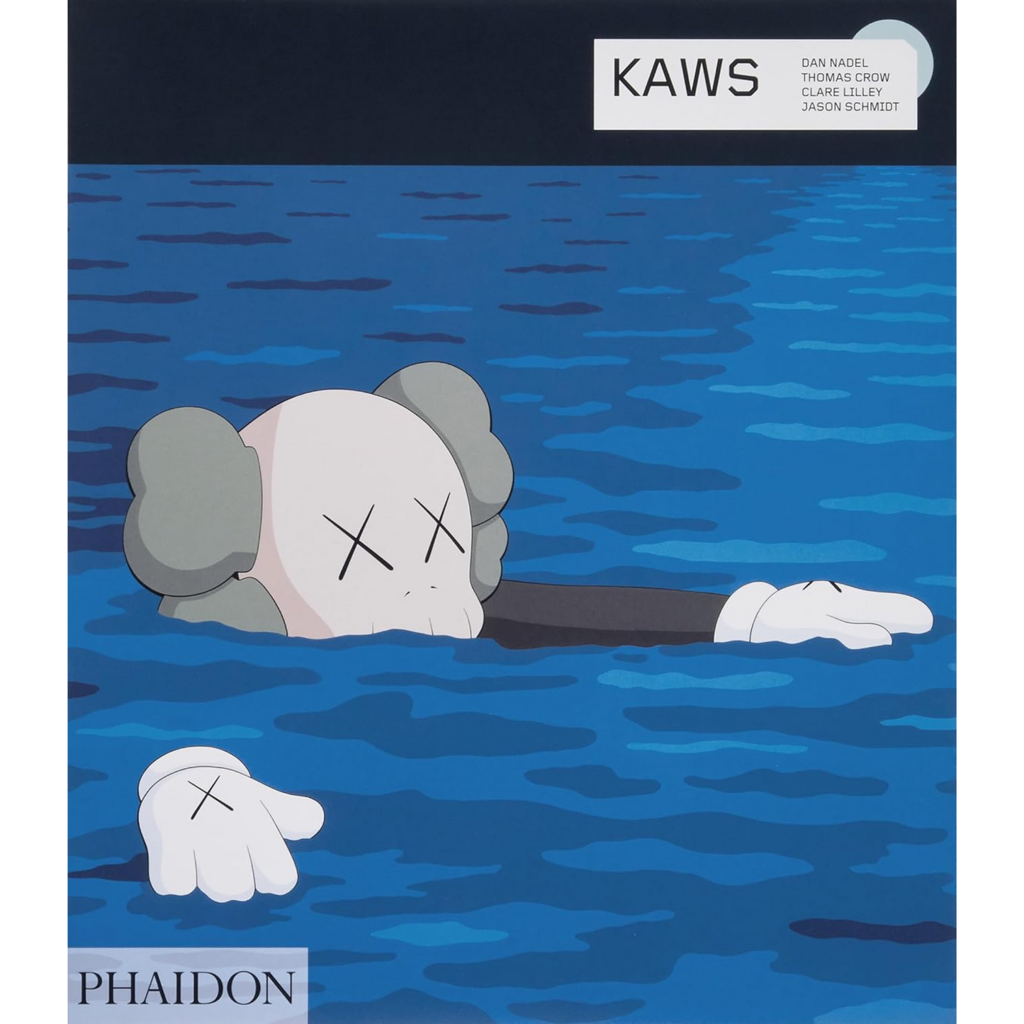 Cover with KAWS cartoon character apparently drowning.