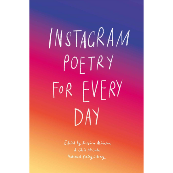 Instagram poetry book front cover featuring a purple, pink and orange ombre background colour