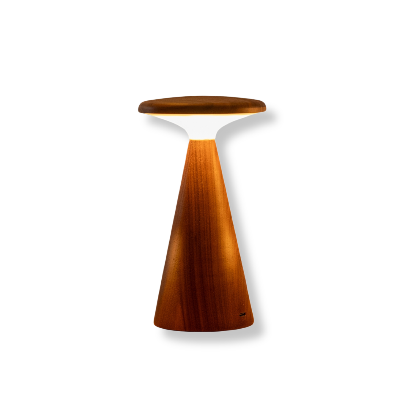 Wooden light with a cylindrical design on a white background