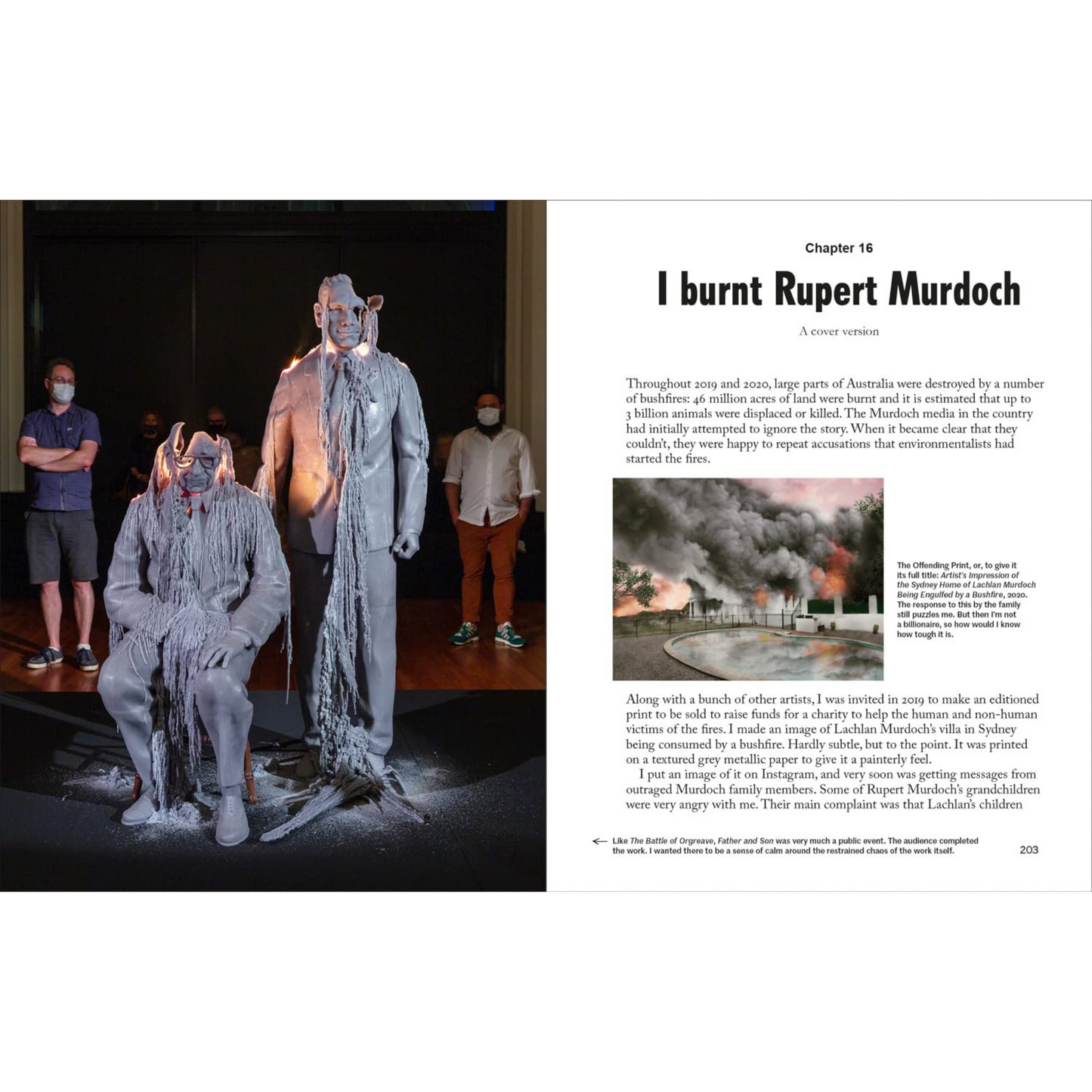 Internal page of Art is Magic featuring a burnt sculpture.