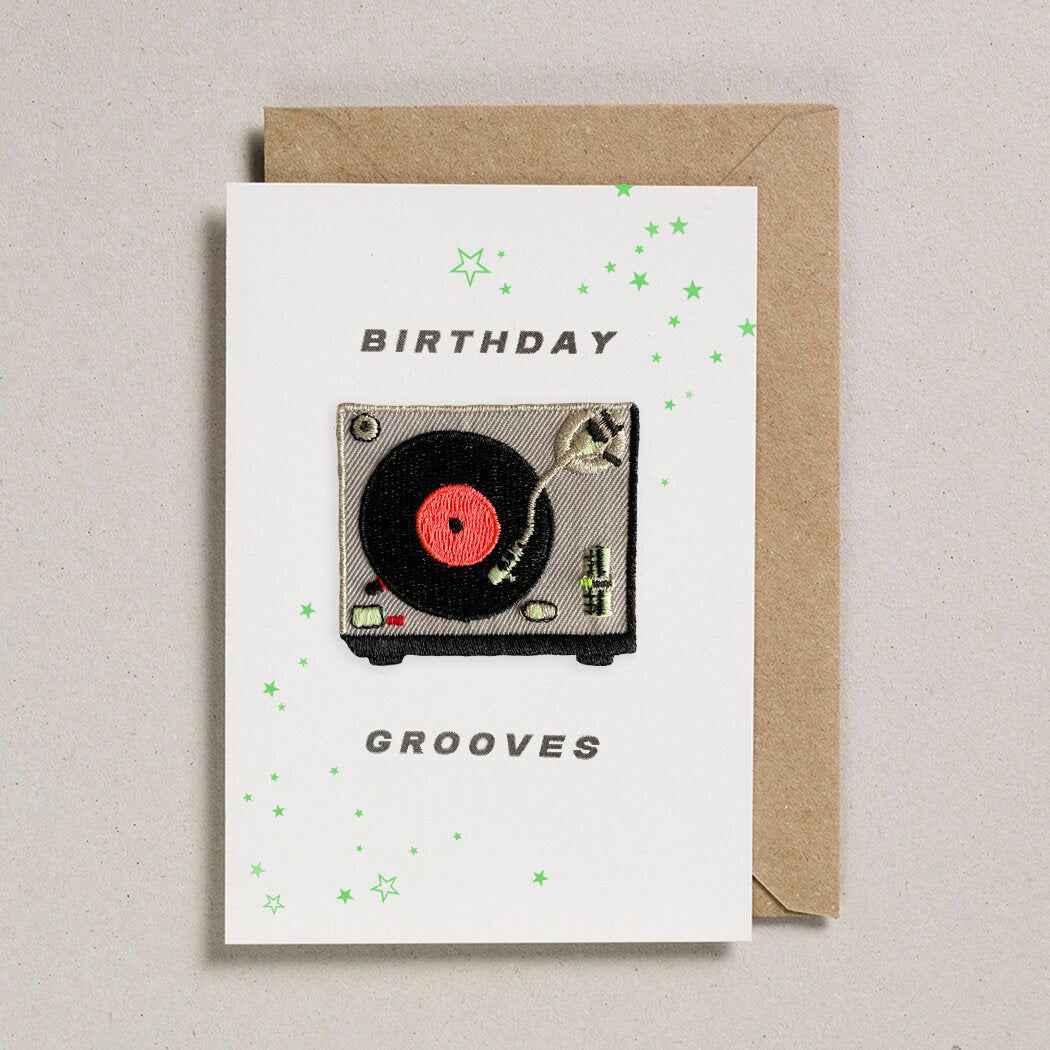 Record Player Iron on Patch Card