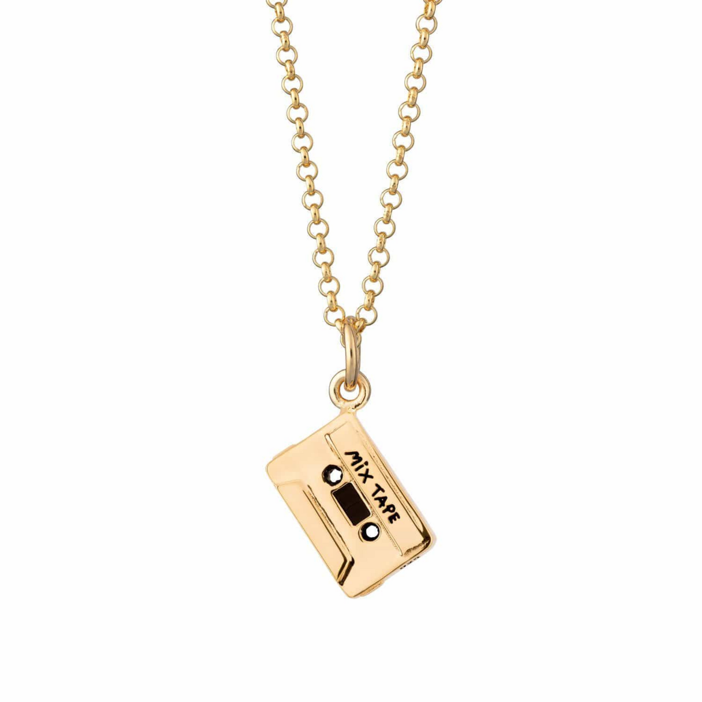 gold mixed tape charm necklace.
