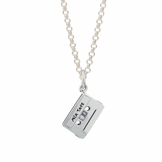 silver mixed tape charm necklace.