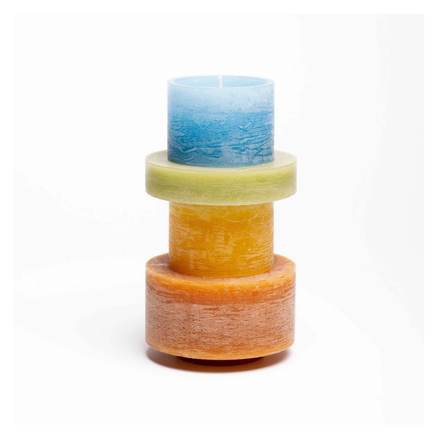  candle made up of 4 different colour components, stacked vertically.