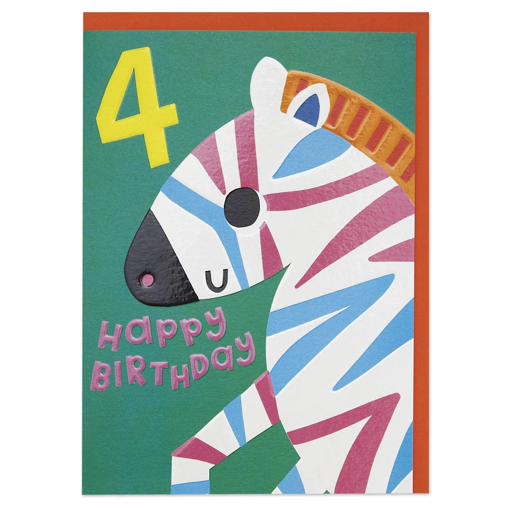 Zebra Age Four Birthday Card