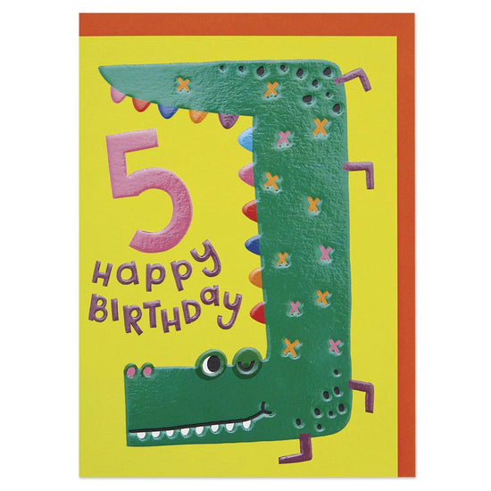 Crocodile Age Five Birthday Card