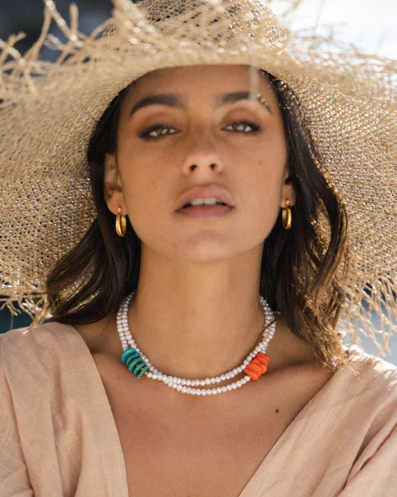 Turquoise and pearl necklace on sale