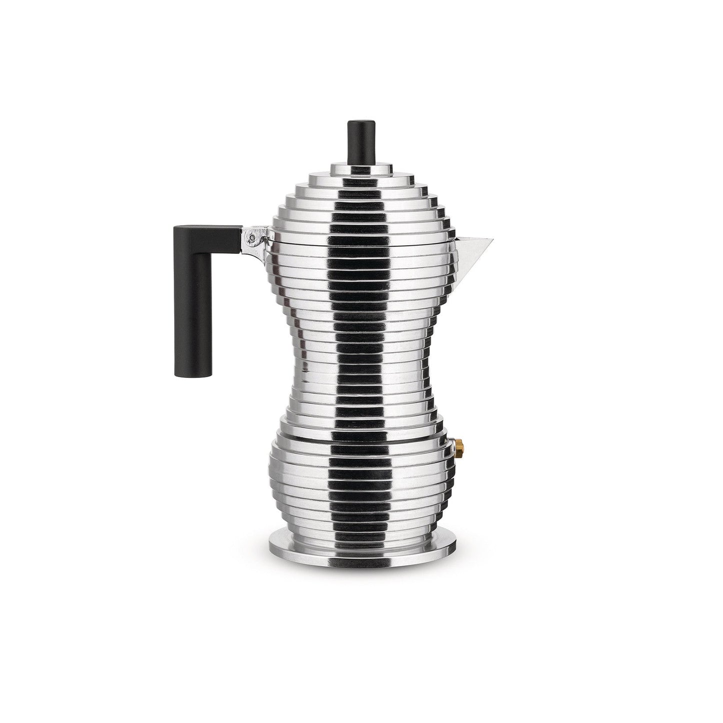 Silver and black coffee maker on a white background
