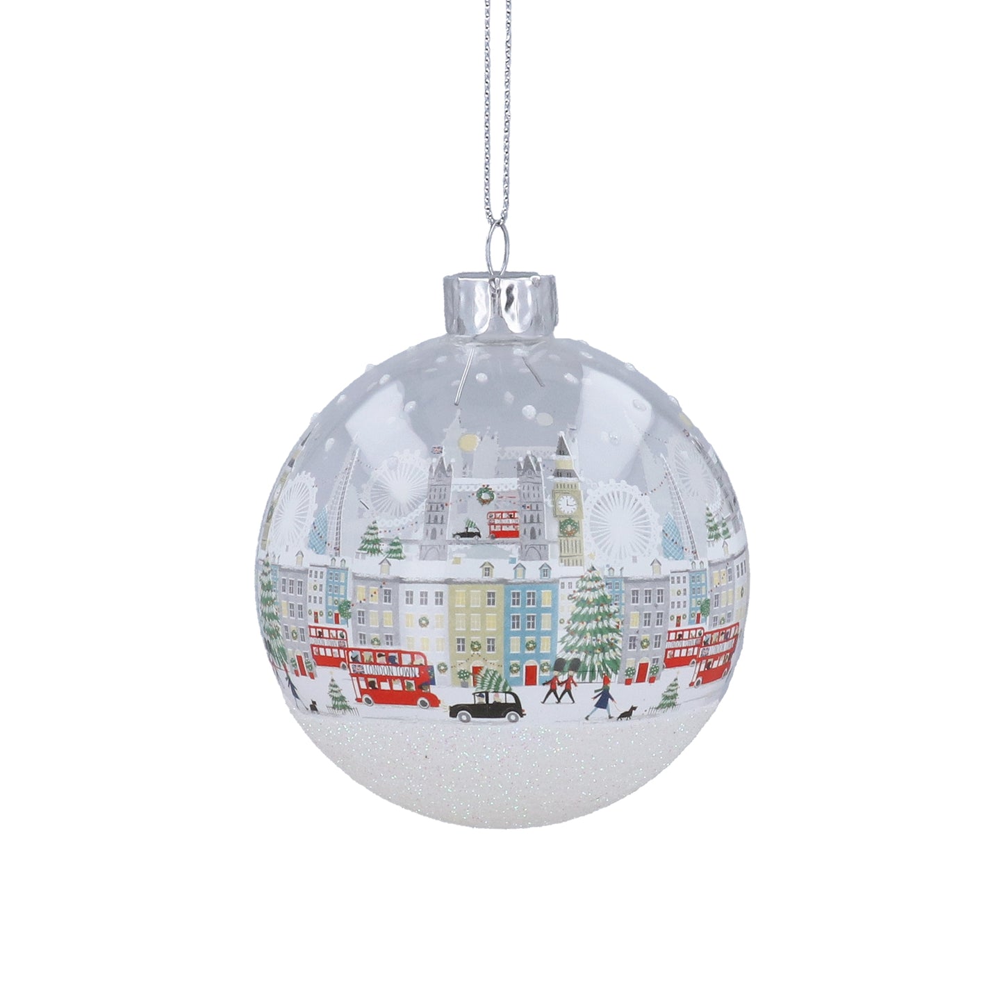 London Scene White Glass Bauble