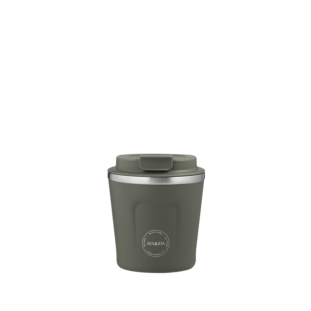 Green coffee cup on white background