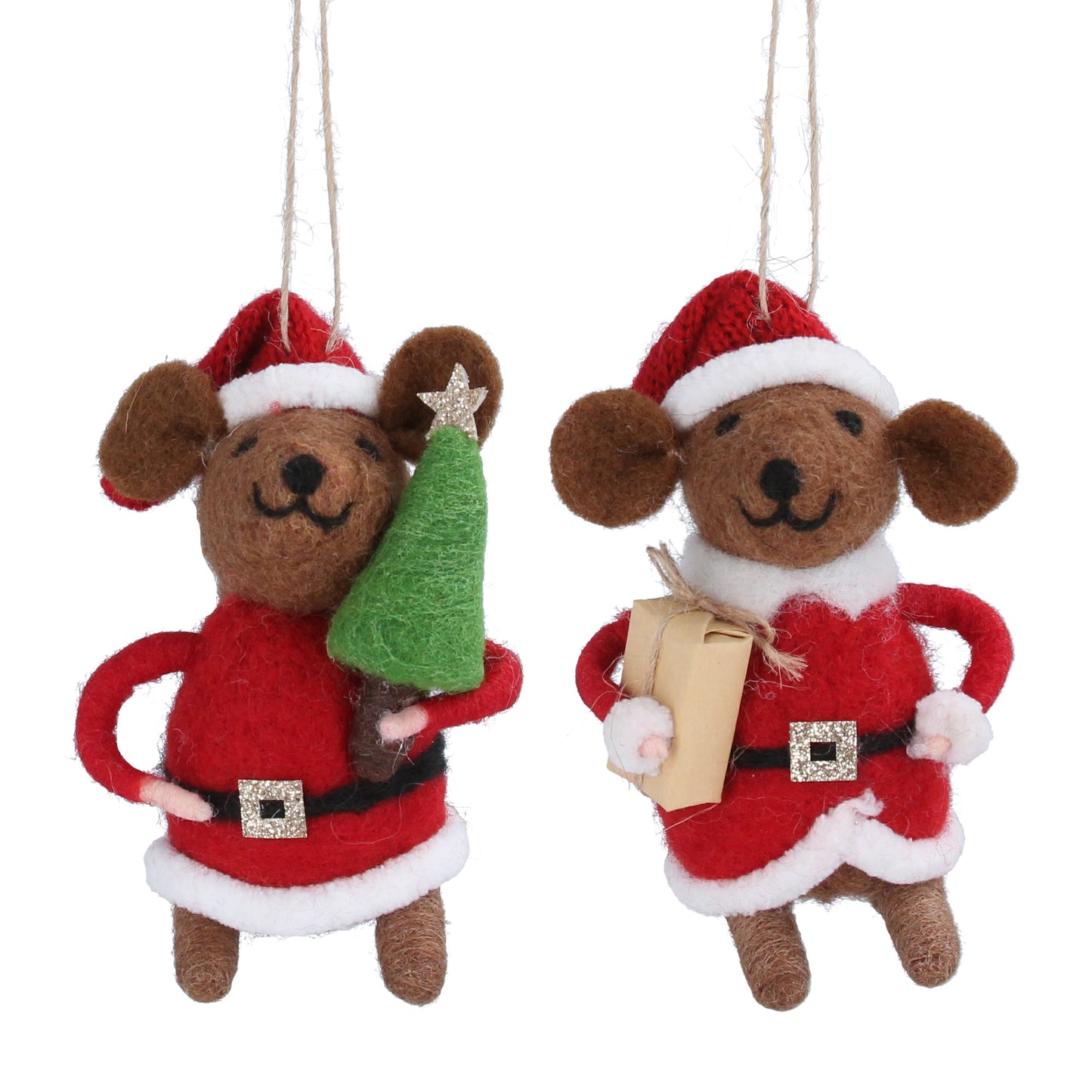 Load image into Gallery viewer, Brown Santa Mouse Decoration
