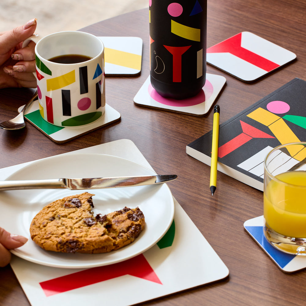 A range of Block Scene design products presented on a wooden table to showcase a breakfast scenario.