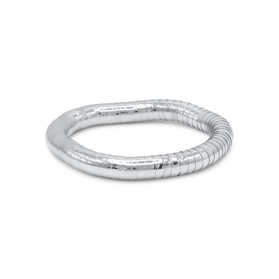 Silver bangle on a white background
