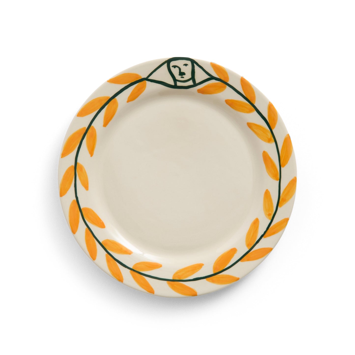 Ceramic plate with decorative border on a white background