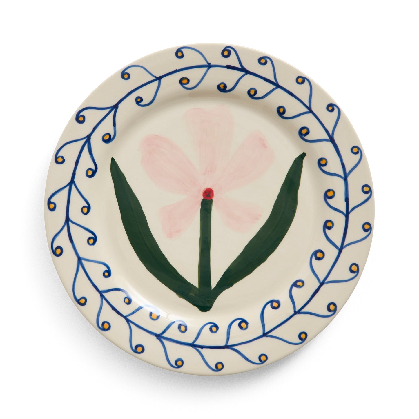 Ceramic plate with a floral design on a white background