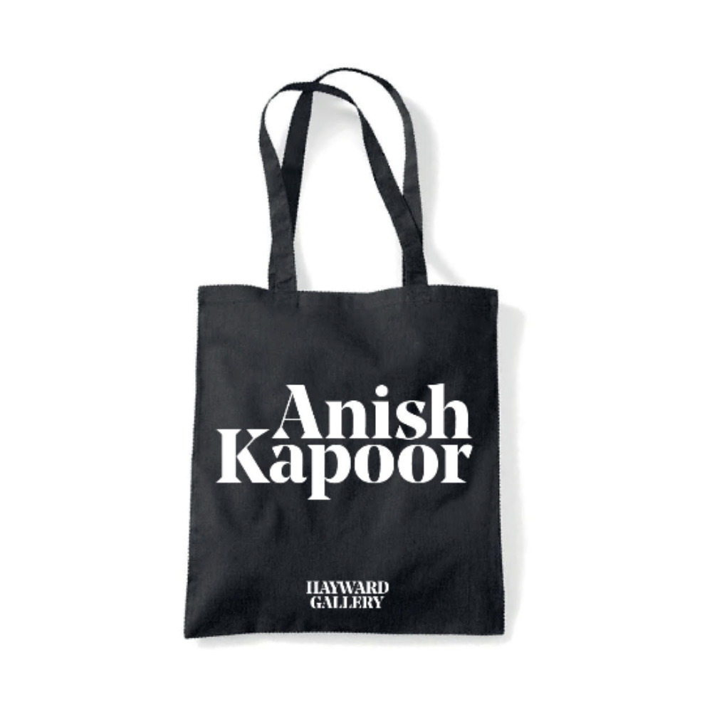 Black tote bag with 'Anish Kapoor' and 'Hayward Gallery' text on a white background