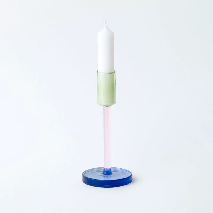 
                  
                    Duo Tone Glass Pink & Green Candlestick Holder
                  
                