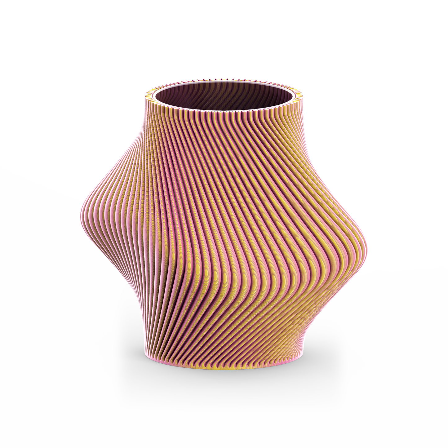 An abstract-shaped 3D printed short vase.