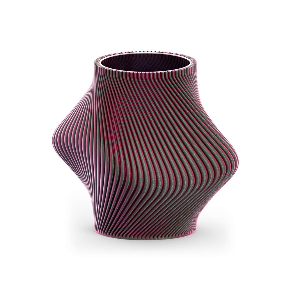 
                      
                        An abstract-shaped 3D printed short vase.
                      
                    