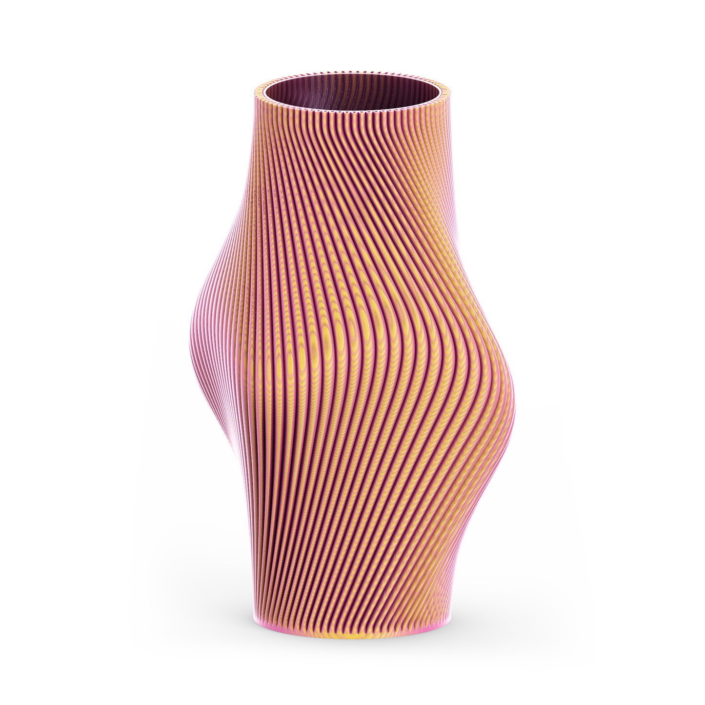 An abstract-shaped 3D printed long vase.
