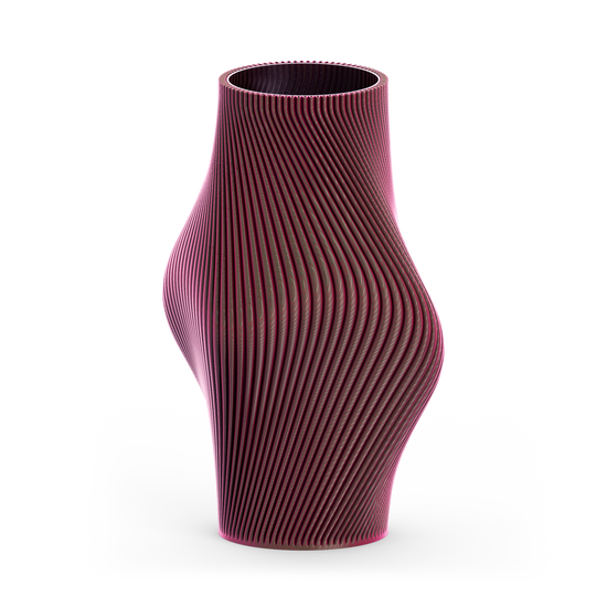 An abstract-shaped 3D printed long vase.