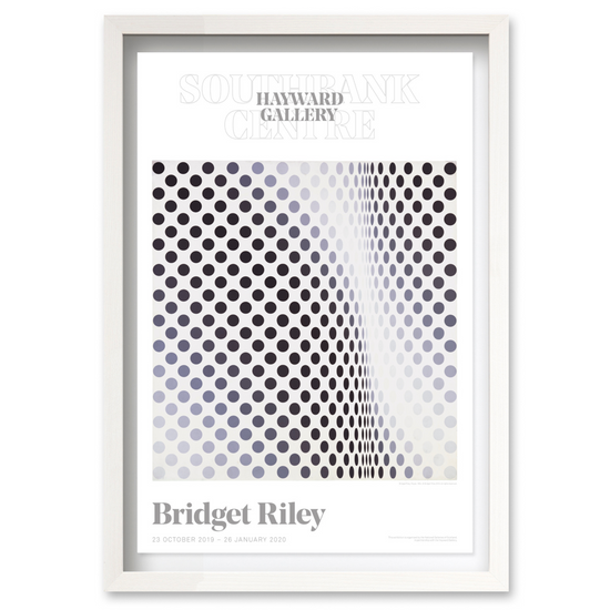 Bridget Riley poster "pause" displayed in a white frame