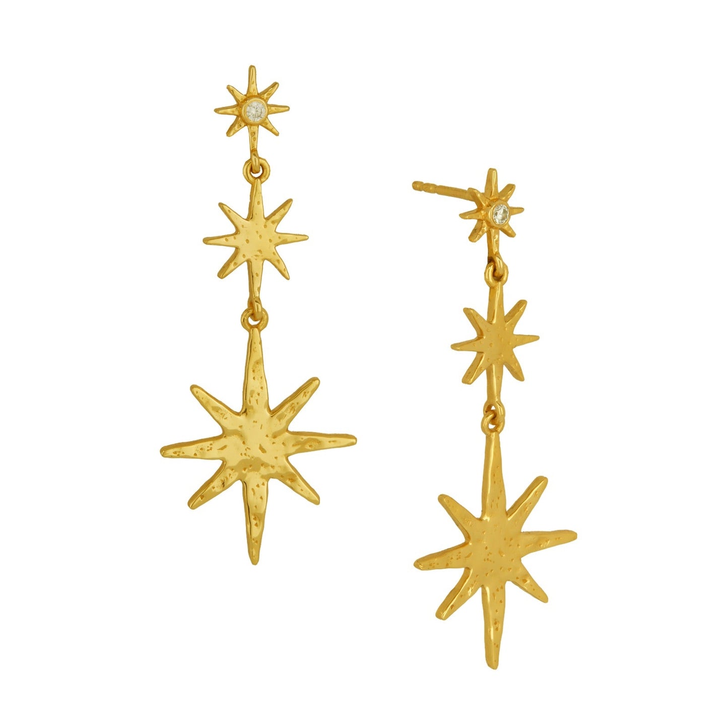 Gold star-shaped earrings on a white background