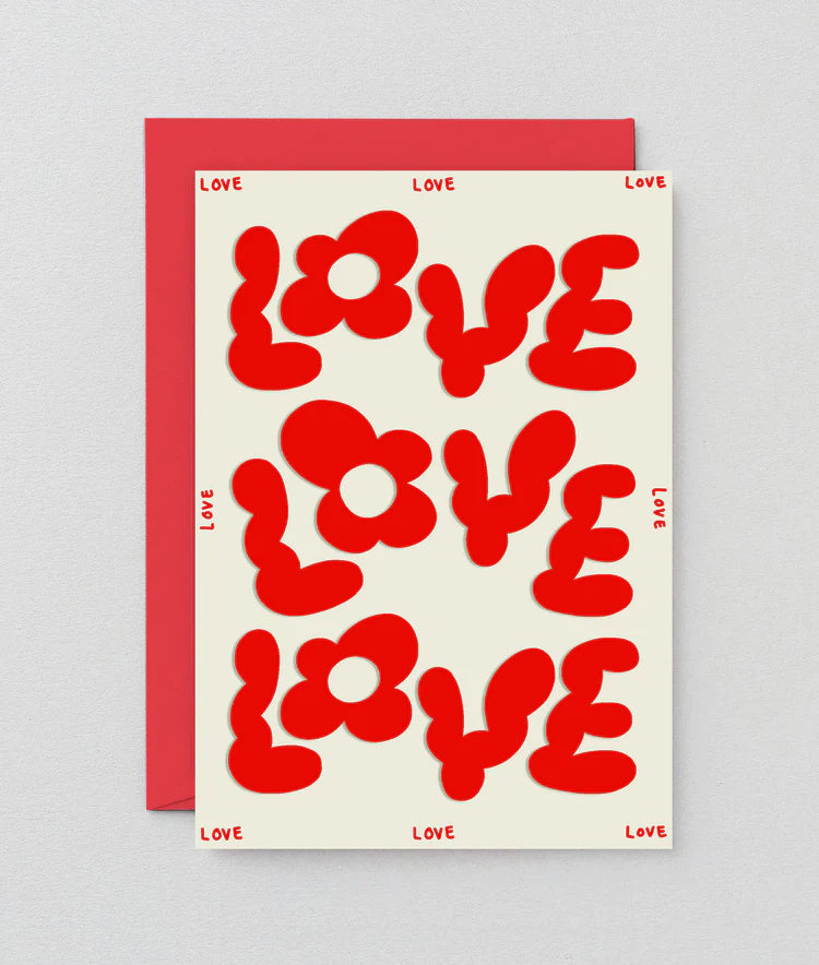 Love Love Love Embossed Greetings Card