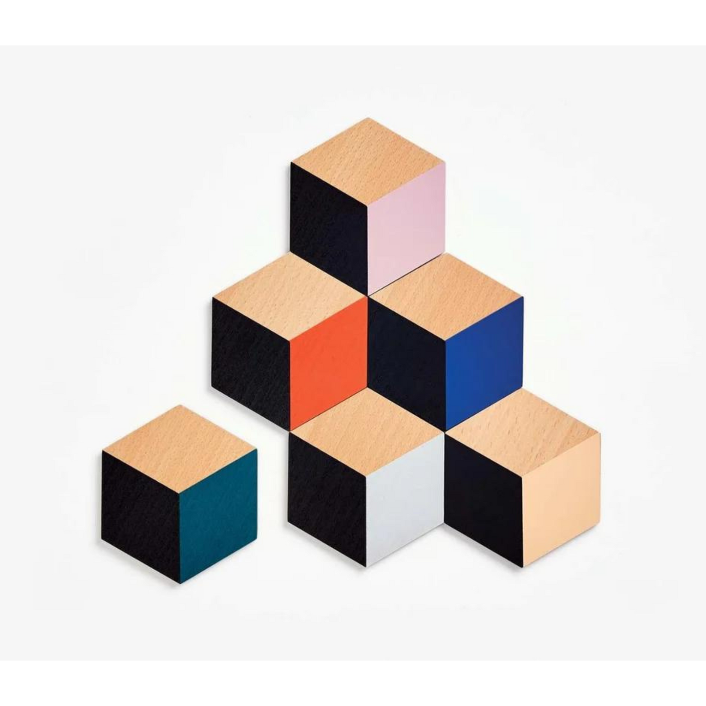 A set of 6 geometric coasters arranged in a pyramid