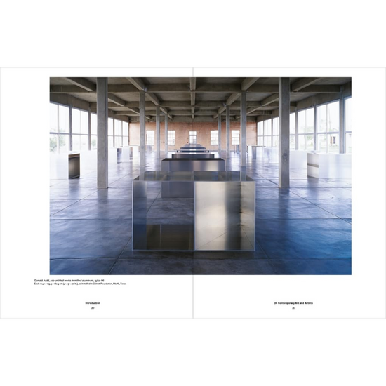 Internal pages of Story of Contemporary Art featuring Donald Judd sculpture.