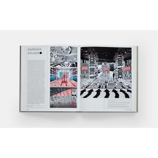 Internal double page spread of Vitamin Txt, featuring Barbara Kruger.