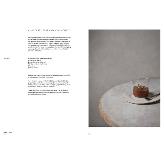 Internal pages with recipe on left page and full page photo of product on right page.