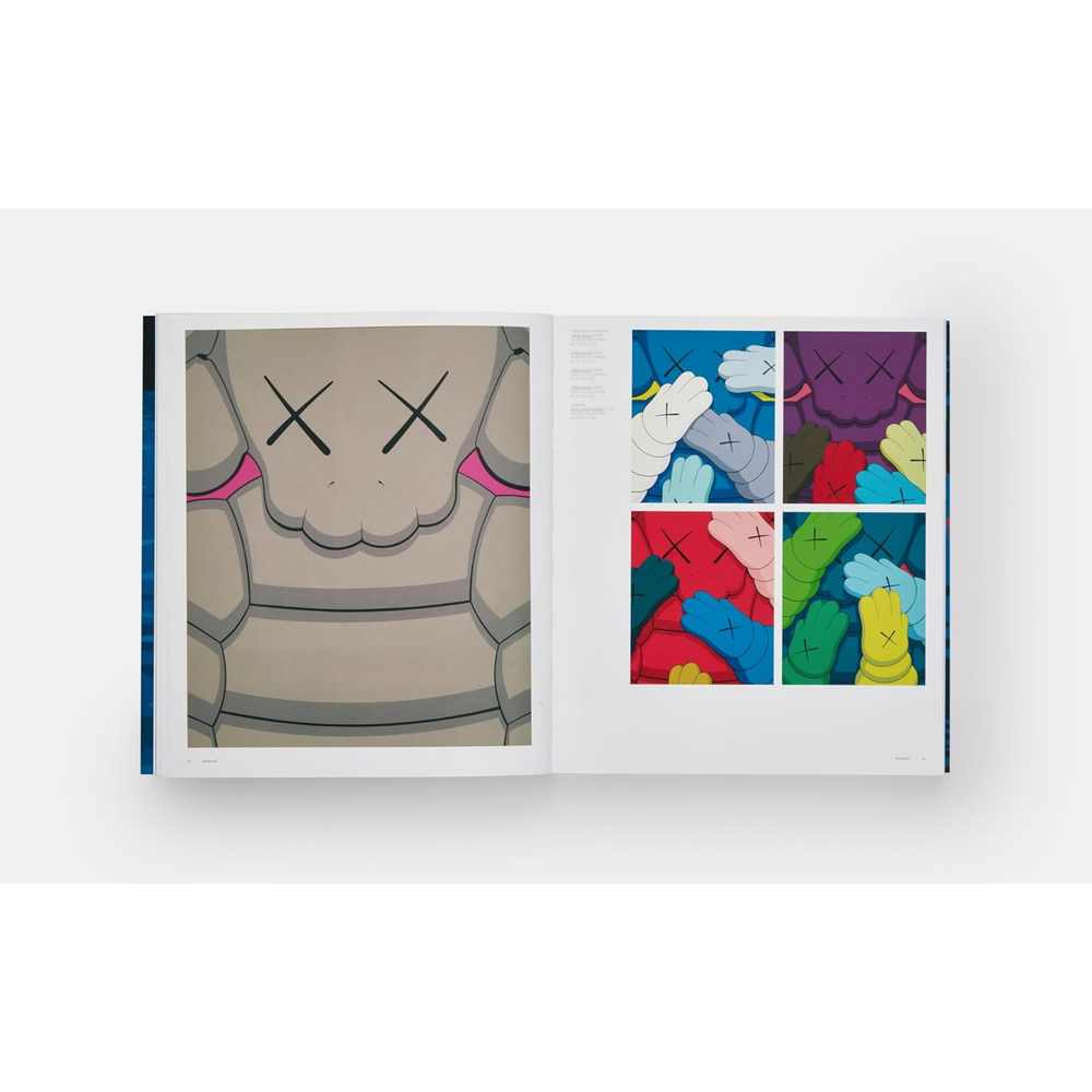 
                  
                    Internal double page spread with five colourful KAWS illustrations.
                  
                