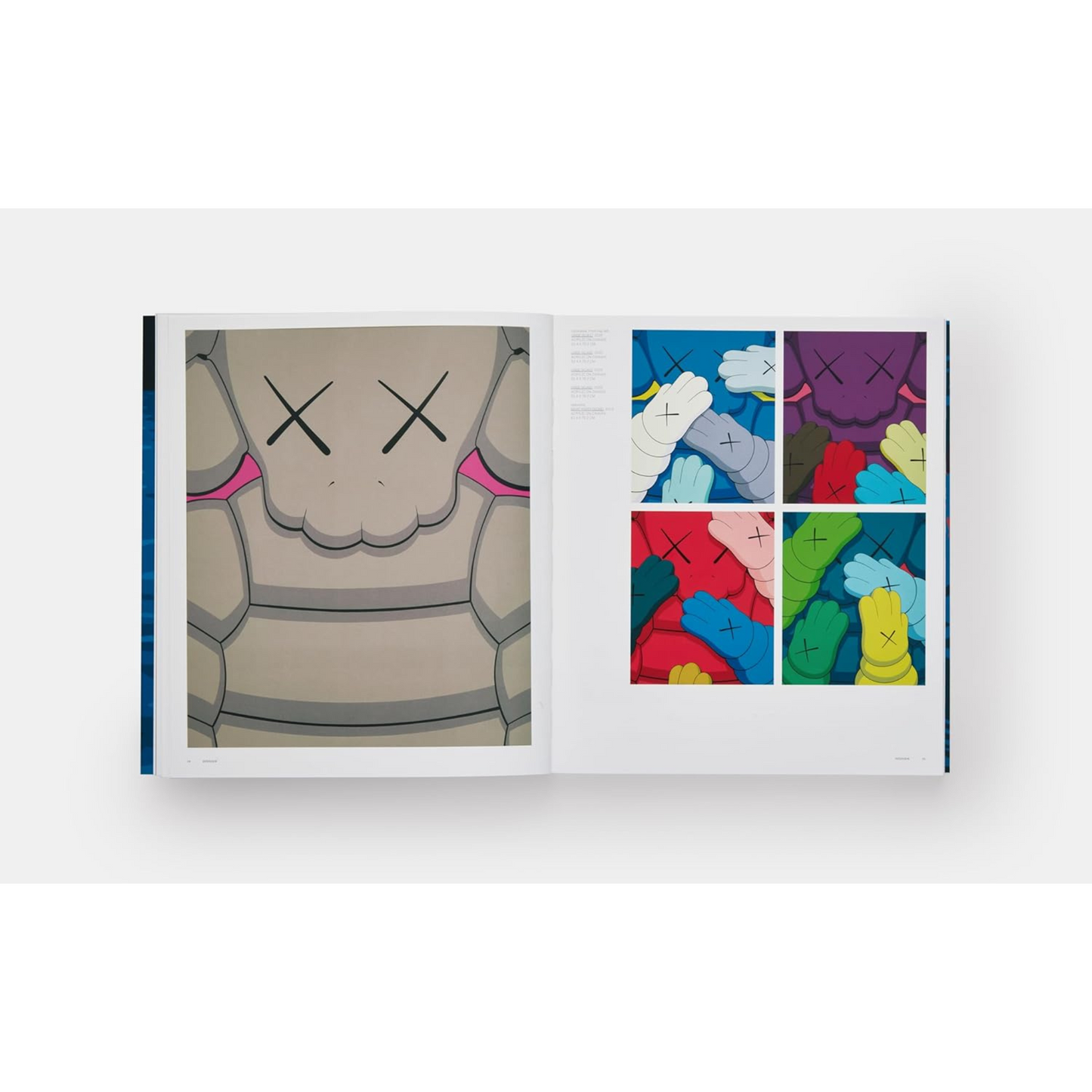 Internal double page spread with five colourful KAWS illustrations.