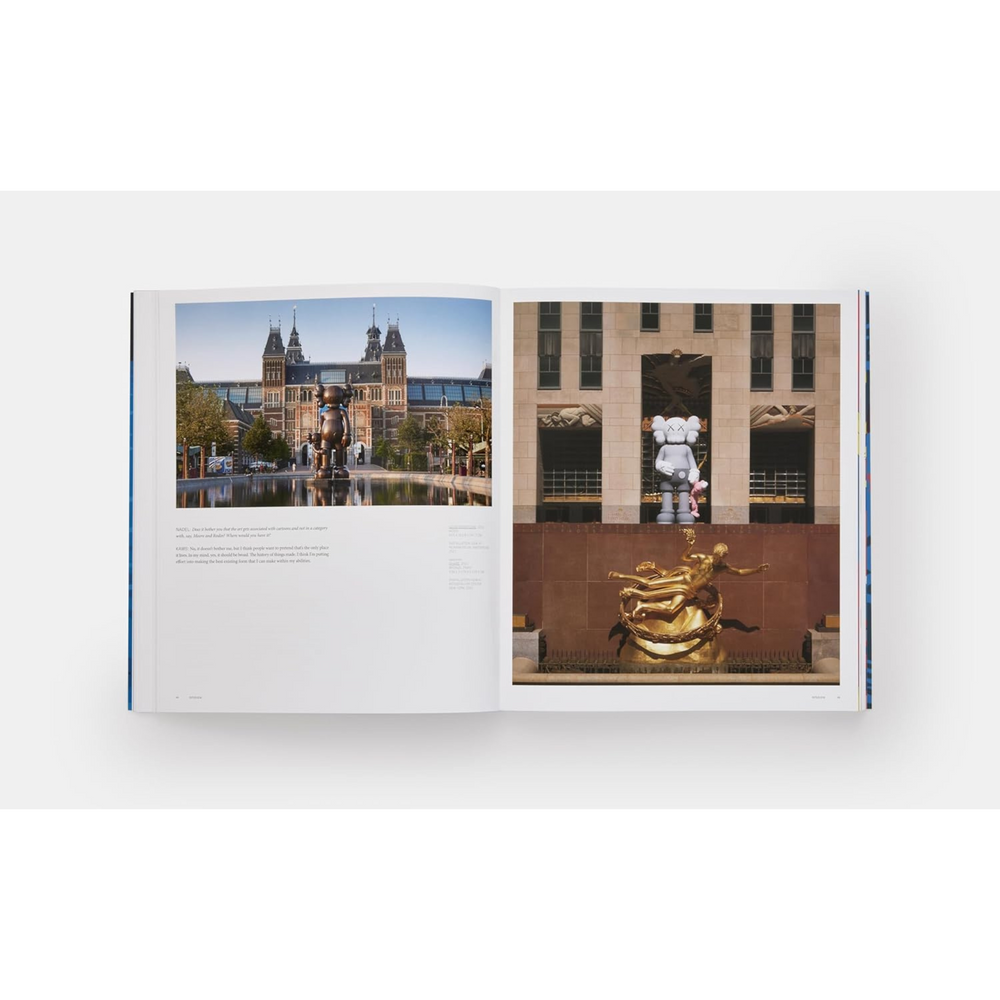 
                  
                    Internal double page spread with two photographs of KAWS character as a sculpture.
                  
                