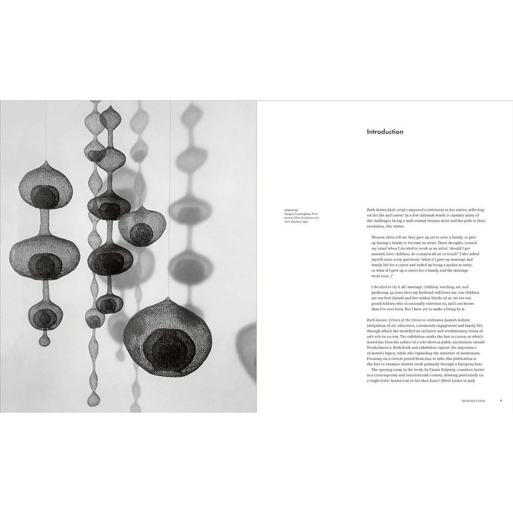 
                  
                    Internal double page spread with photo of several suspended wire sculptures.
                  
                