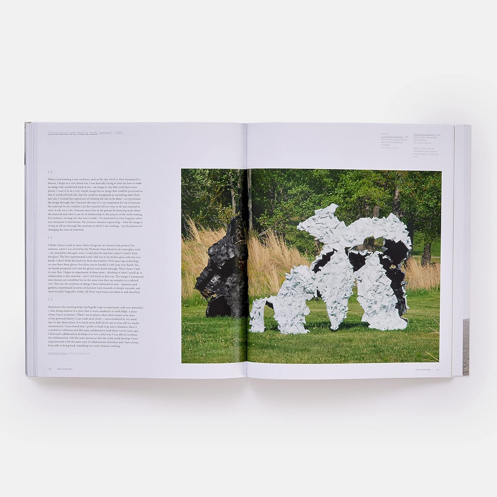 Internal double page spread of a Lynda Benglis sculpture.