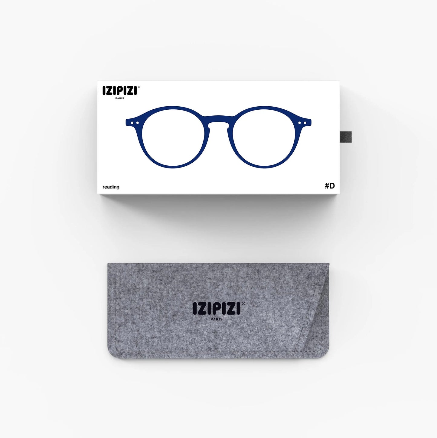 IZIPIZI eyeglasses with packaging and case on a white background