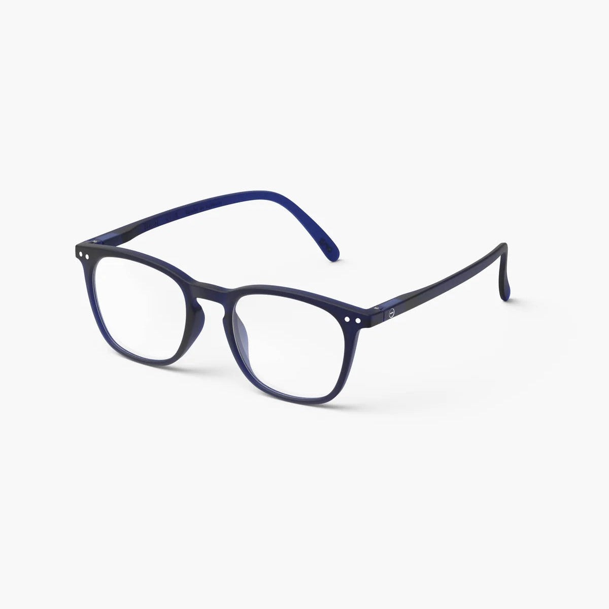 Midnight blue reading glasses on a white background