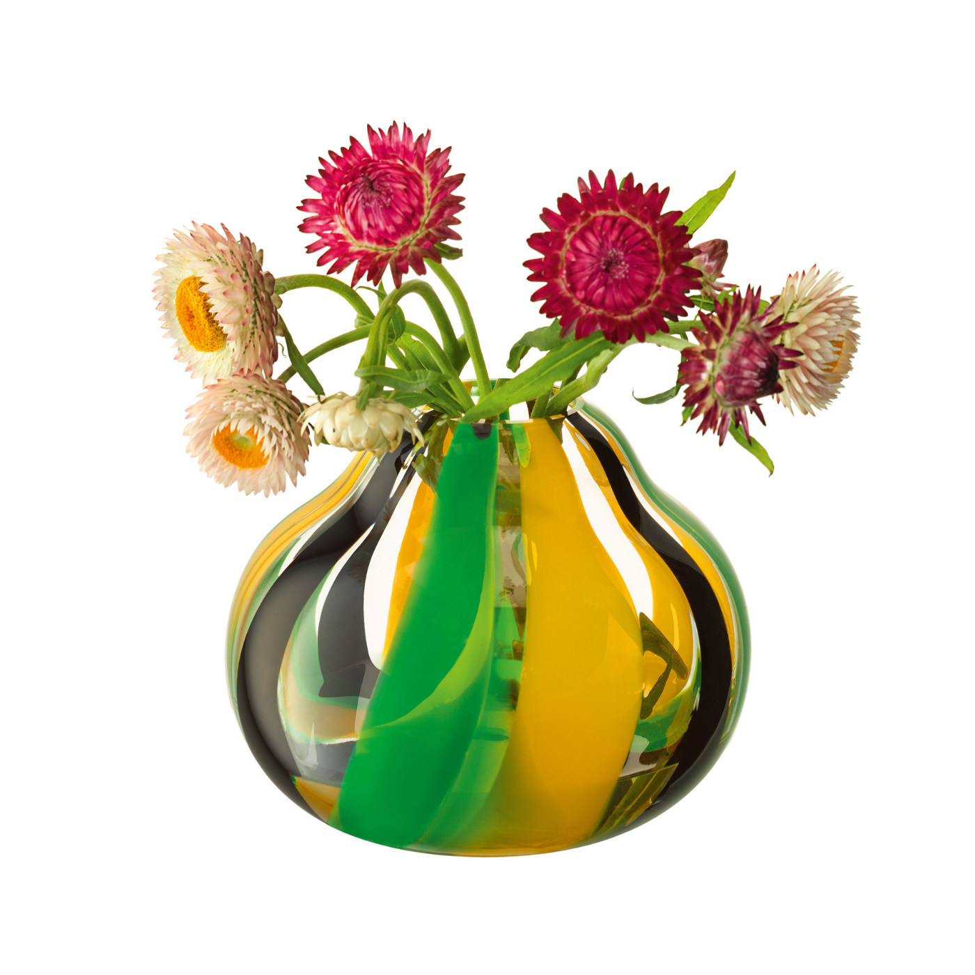 Load image into Gallery viewer, Folk Vase Short - Green &amp;amp; Yellow
