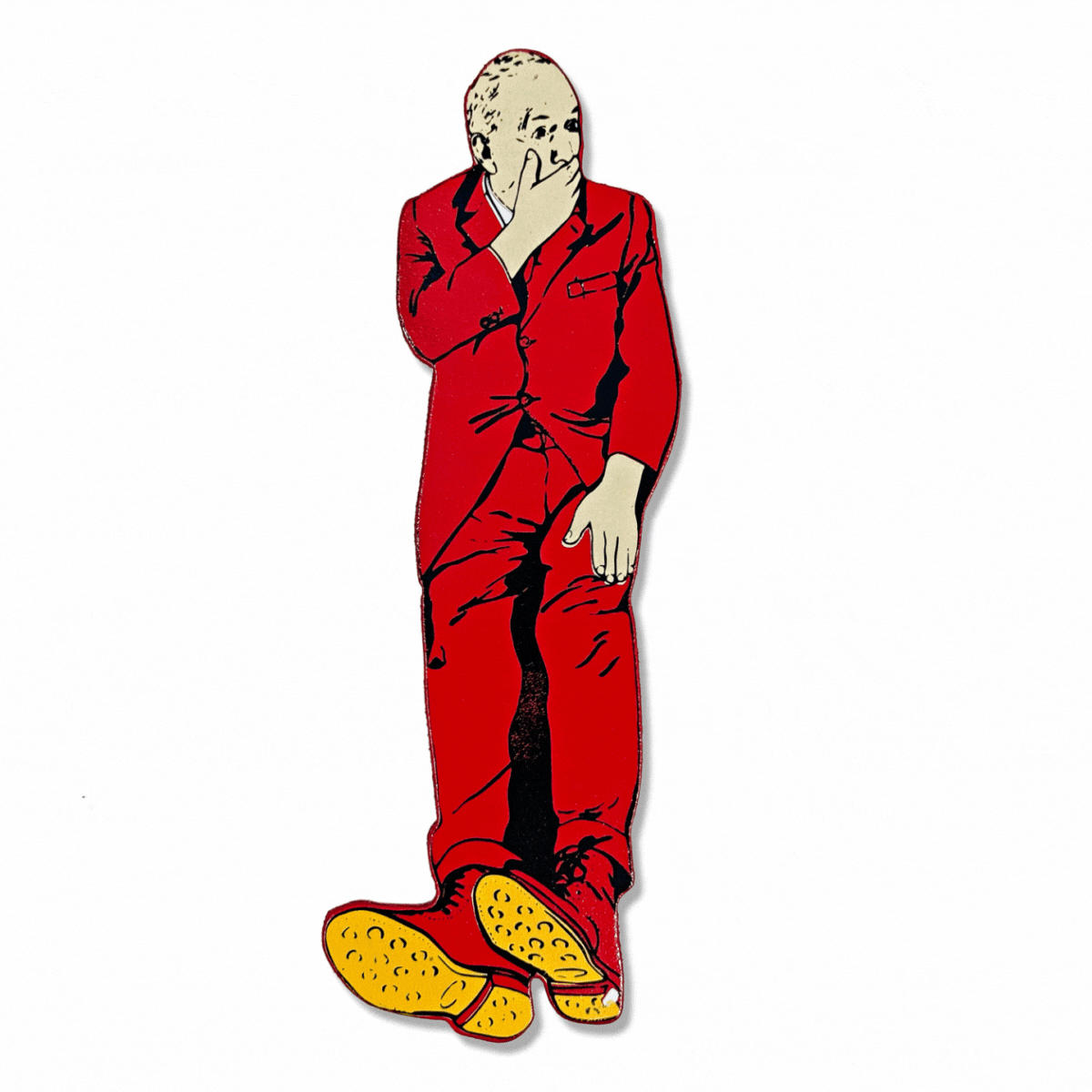 A GIF of the Gilbert & George double-sided bookmarks in red and blue.