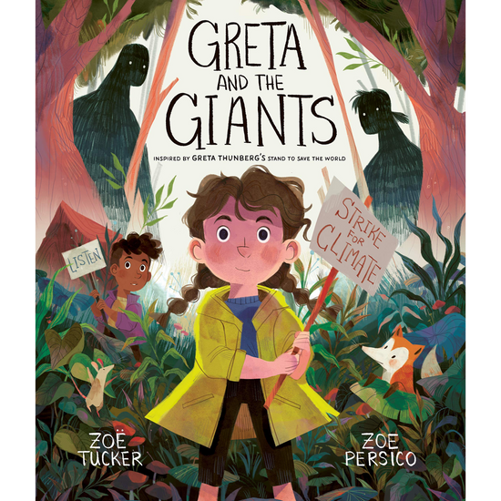 Greta and the Giants book front cover with an image of Greta holding a sign with the text "Strike for Climate".