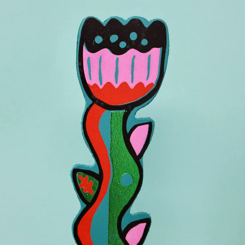 Colourful flower illustration bookmark on a light blue background