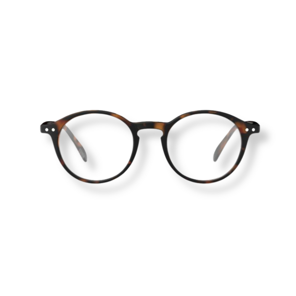 
                      
                        Round reading glasses with a dark tortoiseshell frame.
                      
                    